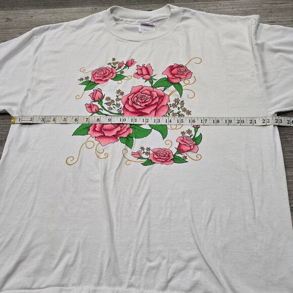 Vintage 90's Pink Rose Flower Nature Art Short Sleeve Tee Shirt T-Shirt - Picture 6 of 10